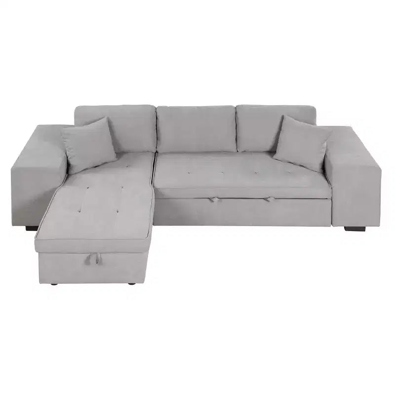 104,5 Zoll L-förmige Schlafcouchgarnitur mit Stauraum-Chaiselongue und 2 Hockern – 3-Sitzer-Schlafsofa mit Schlaffunktion für das Wohnzimmer