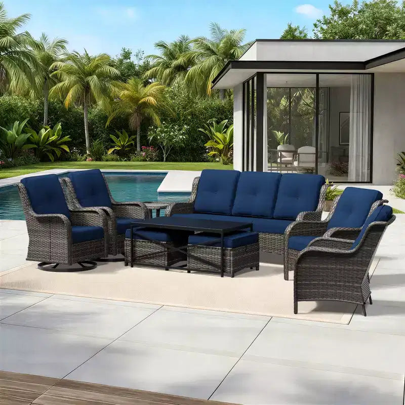 UPTIOT Premium Outdoor-Lounge-Set mit Sofa, Drehstühlen und Fußhocker für ultimativen Komfort und Stil