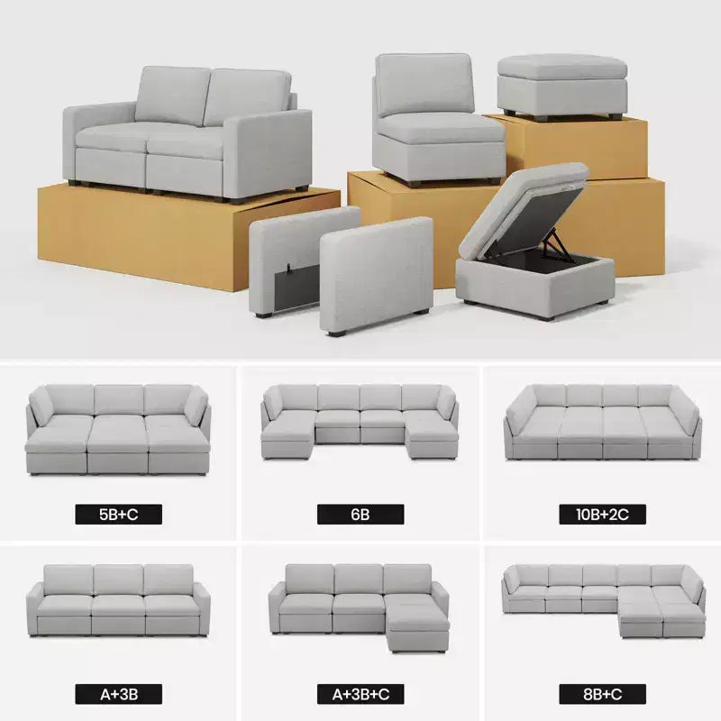 Belffin Chenille-Ottoman-Modul – Modulare Fußstütze mit Stauraum, hautfreundlichem Stoff und Schnellmontage-Design