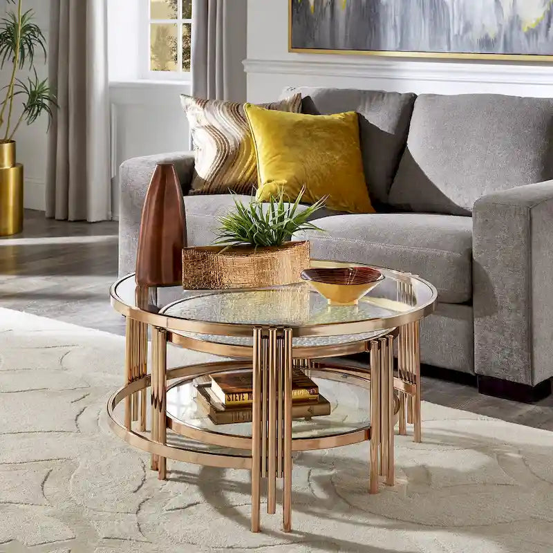 Bruges Couchtisch mit Strukturglas, champagnergoldenes Finish, mit Ablage von iNSPIRE Q Bold