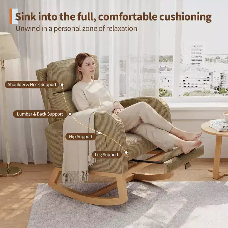 Moderner Schaukelstuhl mit Kissen & Seitentaschen, für Wohnzimmer, Schlafzimmer