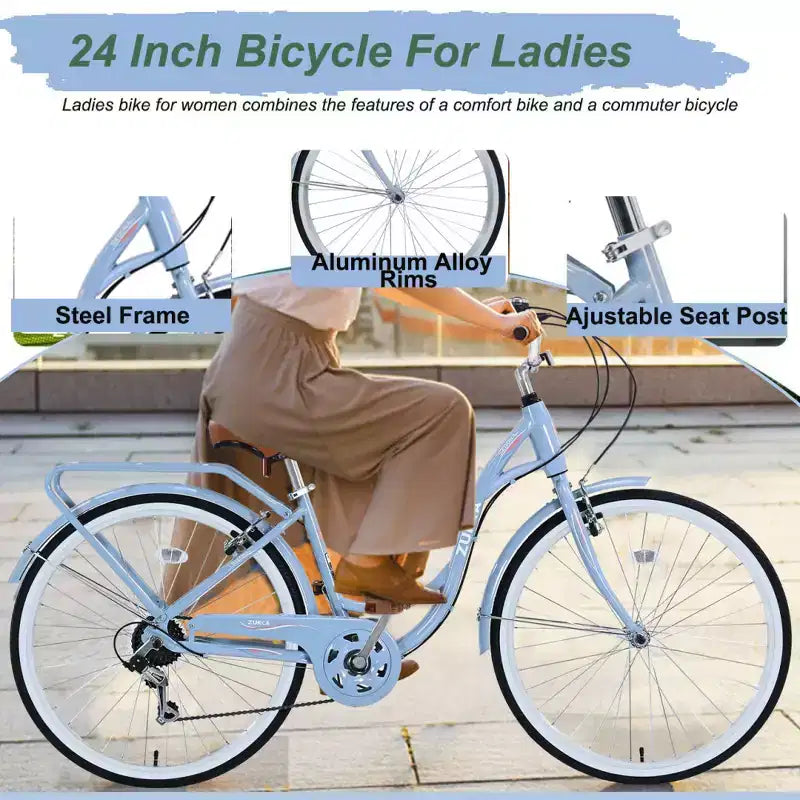Zeus & Ruta 24-Zoll-Damenfahrrad mit 7-Gang-Schaltung und Stahlrahmen