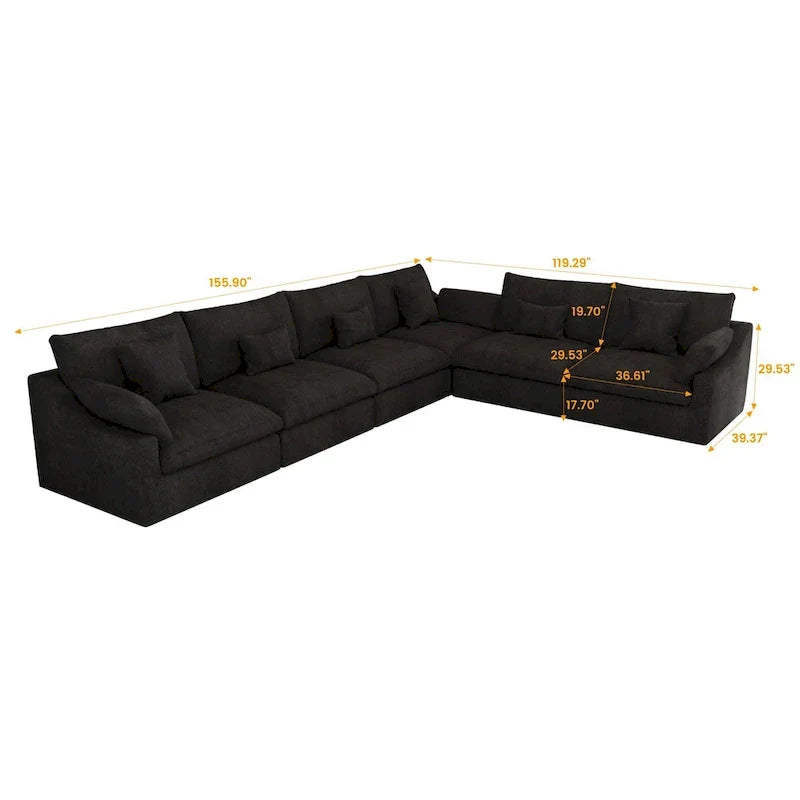 Großes Ecksofa aus Leinen für das Wohnzimmer-Set