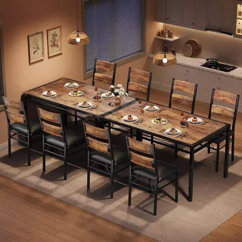 Essgruppe für 4 Personen, Holztisch für die Küche mit 4 gepolsterten Stühlen, 4er-Set Küchenstühle mit Stoßwinkel für kleine Räume, Küchenbereich