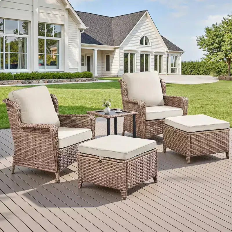 GDFStudio Halston Outdoor-Korbsessel-Set mit Kissen und Beistelltisch
