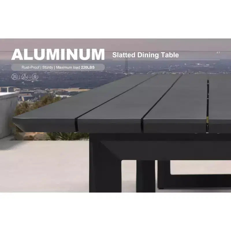 PURPLE LEAF luxuriöses Outdoor-Essgruppe aus Aluminium mit Tisch und Stühlen sowie abnehmbaren, dicken Sitzkissen