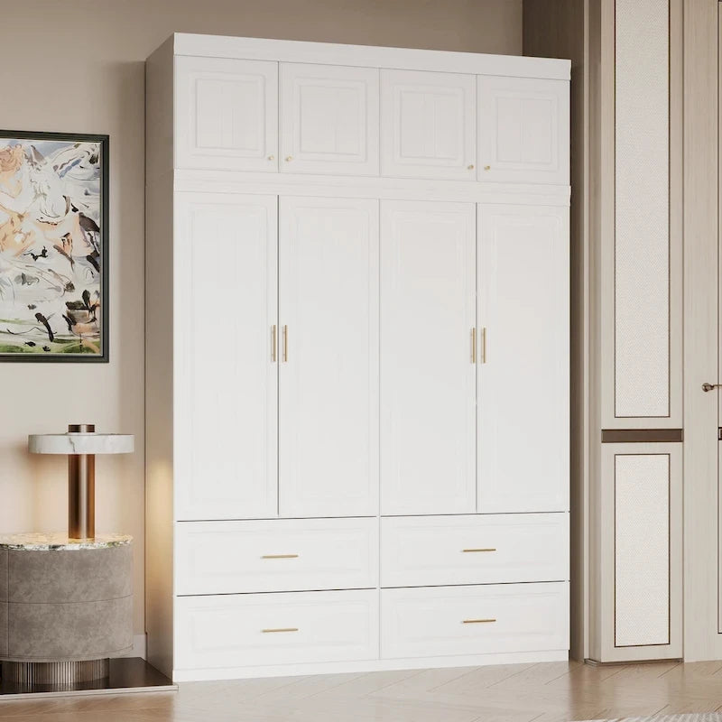 Kleiderschrank-Organizer, Kleiderschränke mit Hängestange und 4 Schubladen, großer Stauraum