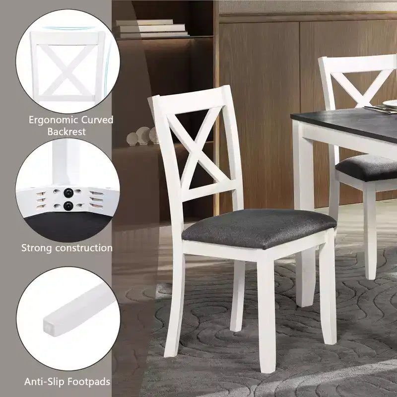 GDFStudio Loren modernes 7-teiliges Esszimmer-Set aus Massivholz mit gepolstertem Tisch und Stühlen