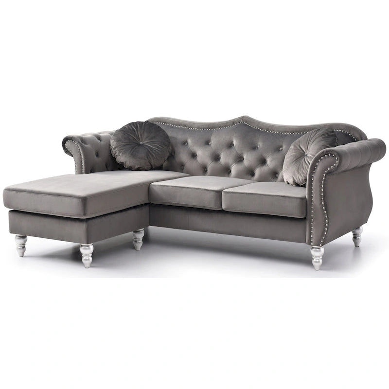 Hollywood-Samtsofa mit beidseitig montierbarer Chaiselongue