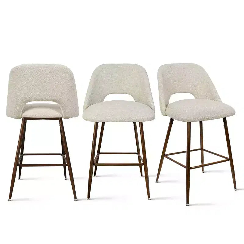 3er-Set Mid-Century Modern Barhocker in Thekenhöhe, 26 Zoll gepolsterte Kücheninselstühle mit Metallbeinen in Walnuss-Optik - Panipeachy