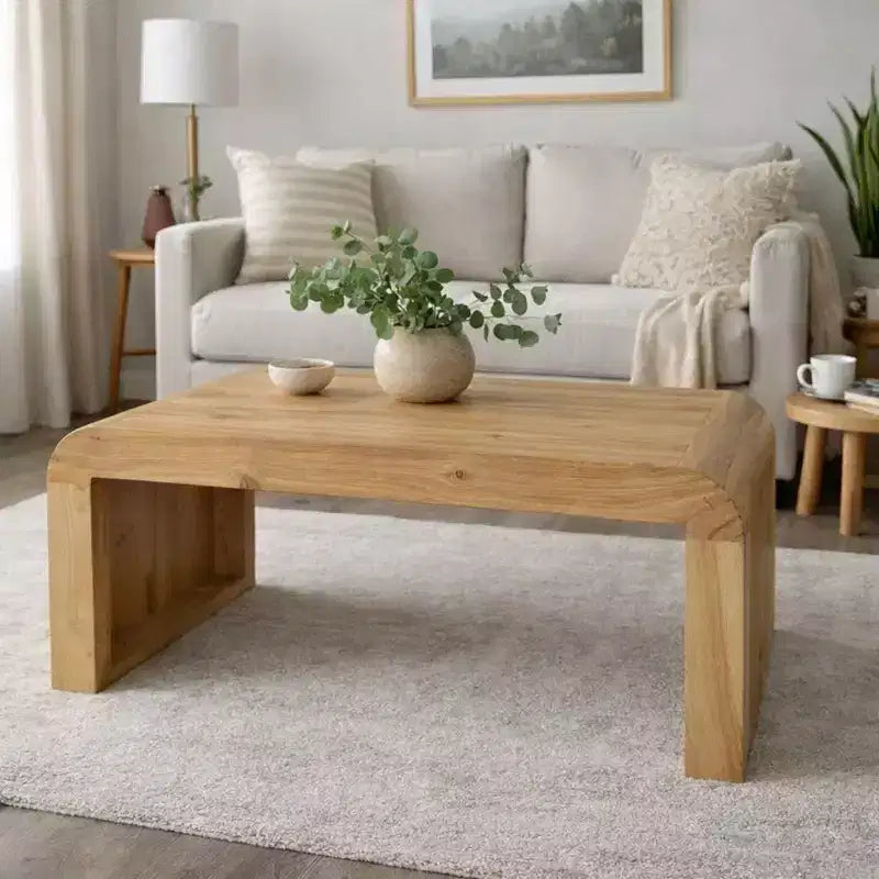 Royal Hampton Couchtisch, handgefertigt aus natürlichem Akazienholz, rechteckig, abgerundete Wasserfall-Tischplatte, 91 cm