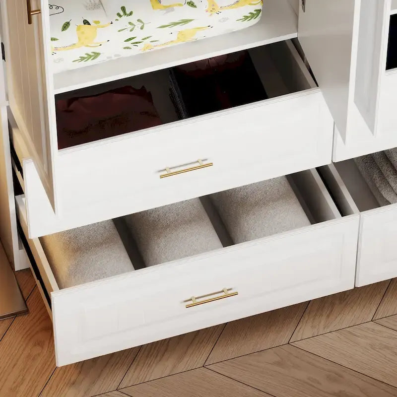 Kleiderschrank-Organizer, Kleiderschränke mit Hängestange und 4 Schubladen, großer Stauraum