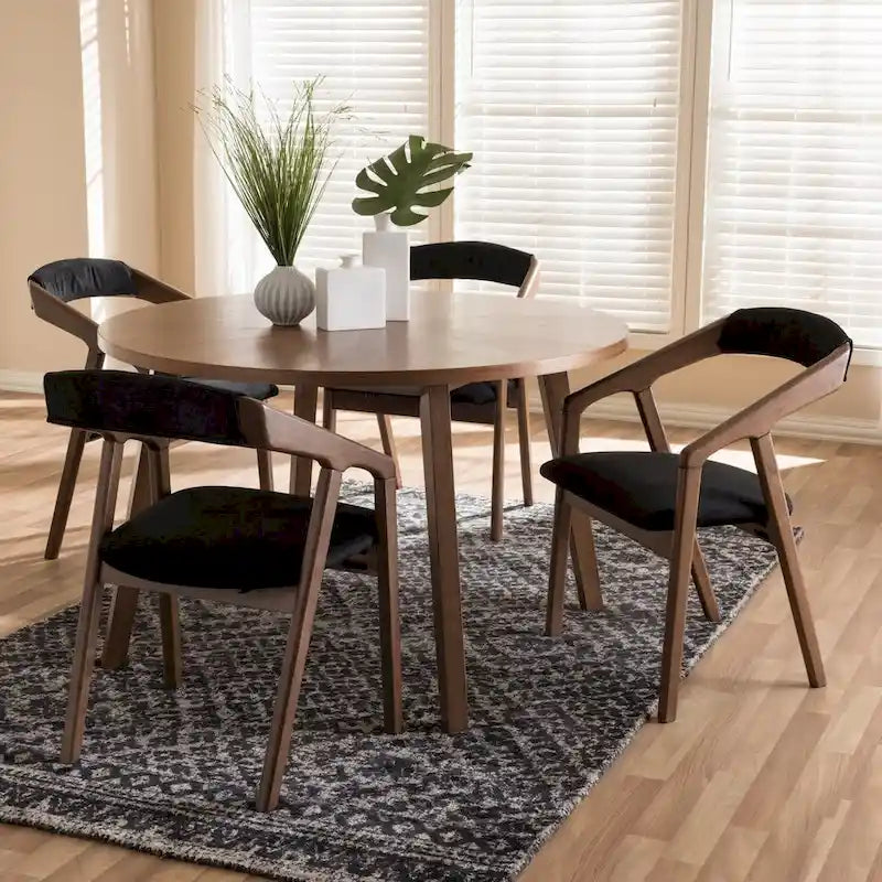 5-teiliges Esszimmer-Set aus grauem Stoff im Mid-Century-Stil von Baxton Studio