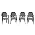 Flash Furniture 4er-Set Lourdes Indoor/Outdoor Gastro-Bistro-Stapelstuhl mit Armlehnen im Thonet-Stil, PE-Rattan und Aluminiumgestell