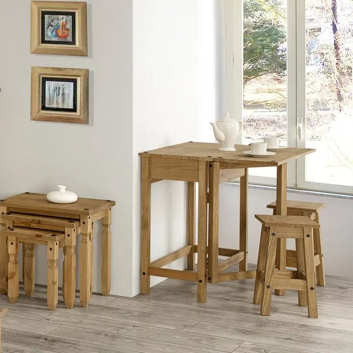 3-teiliges Esszimmer-Set mit Klapptisch aus Kiefernholz