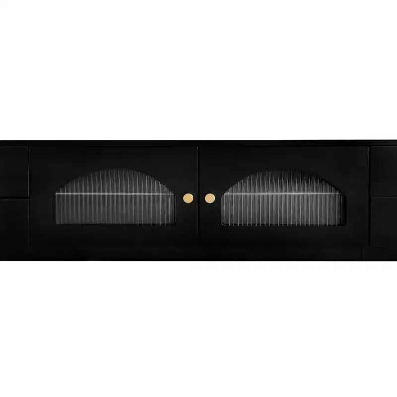 TV-Ständer für 95-Zoll-Fernseher, extra lange Medienkonsole mit 2 Türen und 4 Schubladen, großer TV-Schrank mit geriffelten Glastüren
