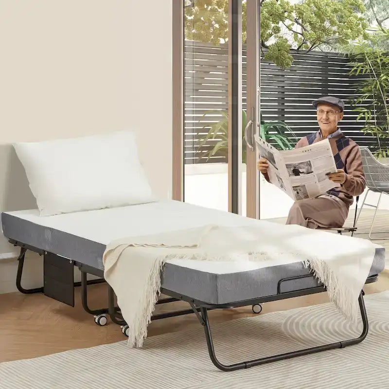 Erommy Klappbett mit Memory-Schaum-Matratze: Tragbares klappbares Gästebett für Erwachsene mit luxuriöser 5-Zoll-Memory-Schaum-Matratze
