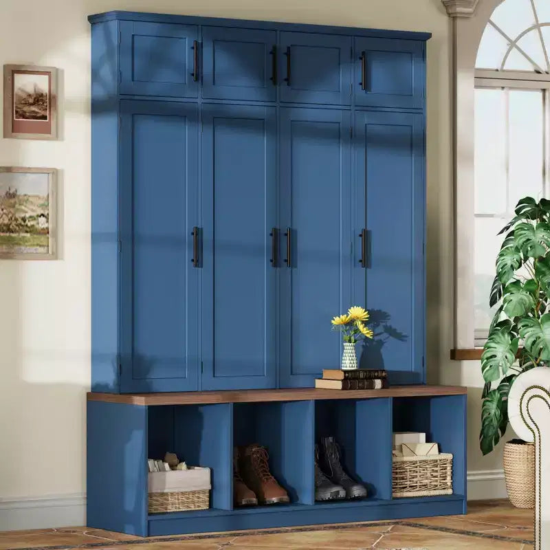 GDFStudio Jessica Farmhouse 4-in-1-Garderobe mit versteckten Haken und Sitzbank mit Stauraum