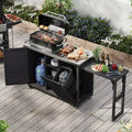 Outdoor-Kücheninsel mit klappbarem Seitentisch, Outdoor-Grillwagen mit Edelstahlplatte, versteckter Müllschrank für Rasen & Garten