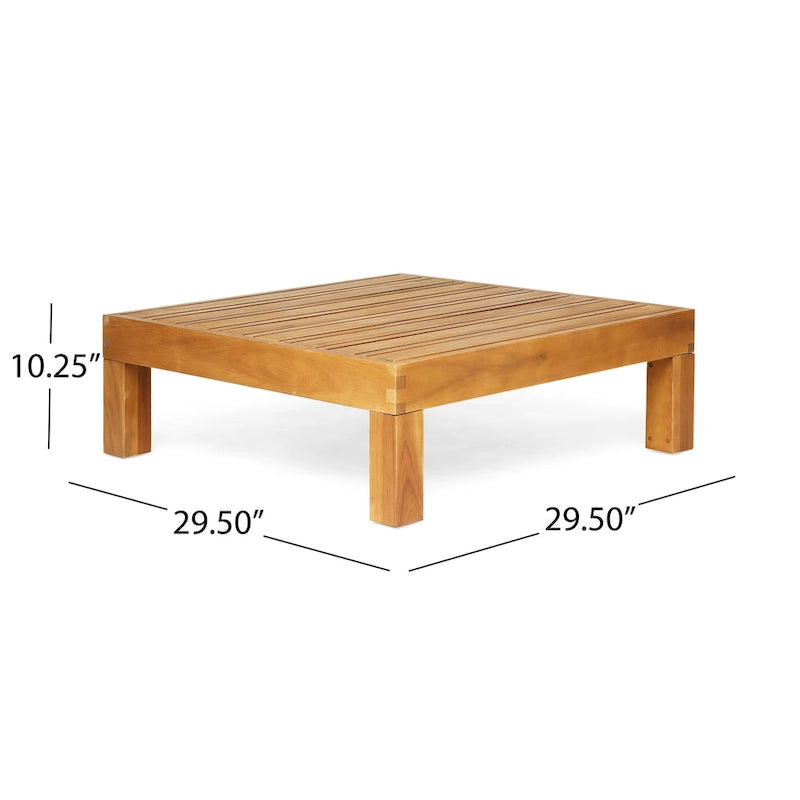 Oana Gartenmöbel-Set aus Akazienholz mit linkem Armteil, bestehend aus 2-Sitzer-Sofa und Couchtisch, inklusive Sitzkissen, von Christopher Knight Home