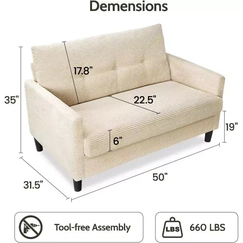 Dyonery 2-Sitzer-Sofa, Zweisitzer-Couch für Büro und kleine Räume, 61 cm tiefe Sitzfläche, FSC-zertifizierter Massivholzrahmen, werkzeugloser Aufbau