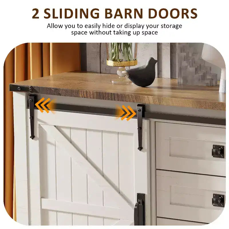 SinCiDo Farmhouse 60-cm-Schminktisch mit verschiebbarer Scheunentür und 4 Schubladen, Schubladenschrank für Wohnzimmer, Schlafzimmer und Kaffeebar