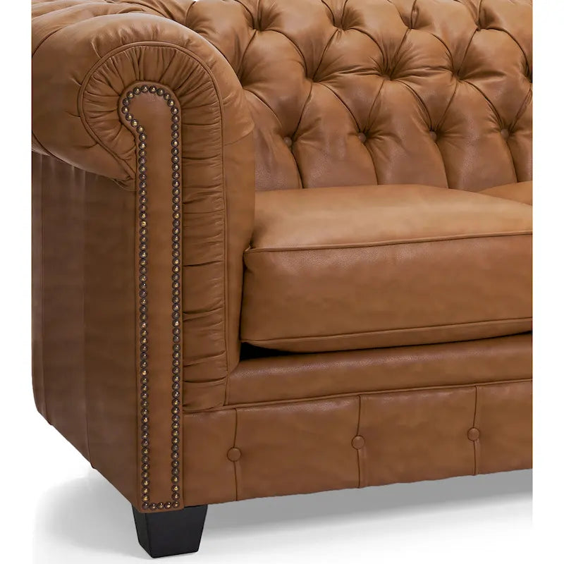 Hancock Chesterfield-Sofa mit Tufting aus genarbtem italienischem Leder – 79 H x 218 B x 102 T (cm)
