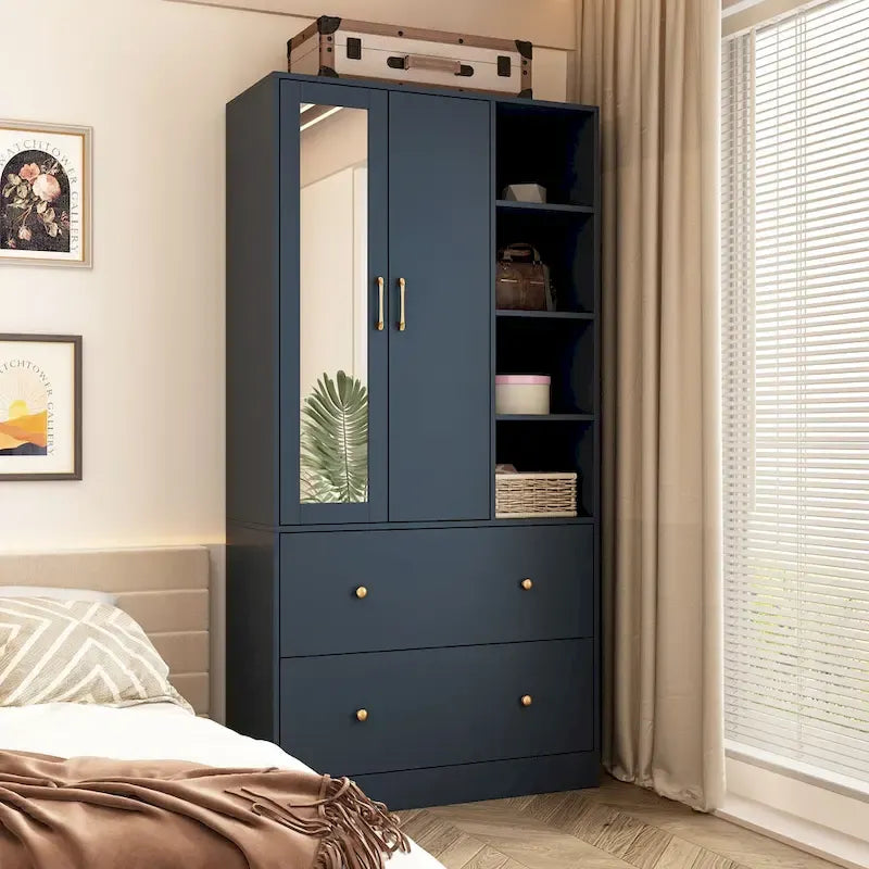 Kleiderschrank mit Spiegel, verstellbarer Kleiderstange und platzsparendem Design