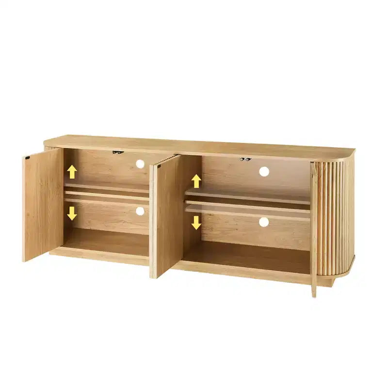 JVNOXK Sideboard-Aufbewahrungsschrank TV-Ständer mit Wellenmuster Buffet-Schrank Holzschrank mit vertikalen Streifen für Küche/Schlafzimmer/Flur. Natur