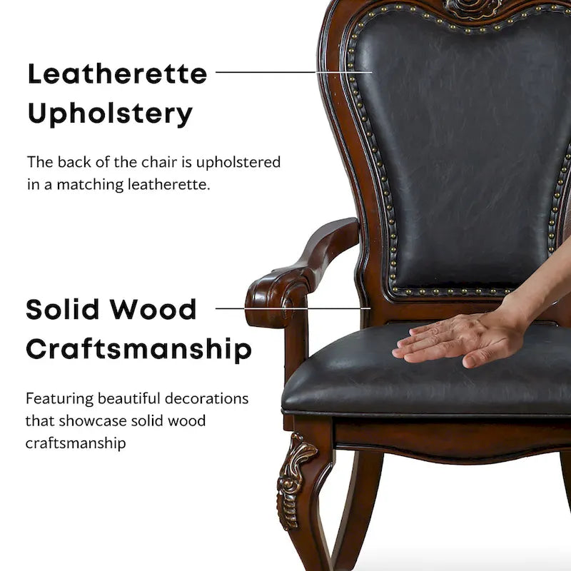 Furniture of America Eugene Traditionelle Esszimmer-Armstühle aus Massivholz mit Ziernagelbesatz und Cabriole-Beinen (2er-Set)