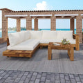 L-förmiges Ecksofa-Set, Terrassen-Sitzgruppe mit Tisch, Lounge-Ecksofa aus Holz, 4-teiliges Outdoor-Sitzgruppen-Set