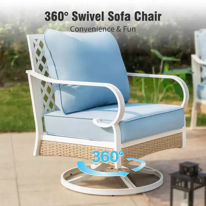 Captiva Designs 5-teiliges extra großes Outdoor-Lounge-Set aus Metall und Rattan mit drehbaren Sesseln mit Gitterrückenlehne und 2-Sitzer-Sofa