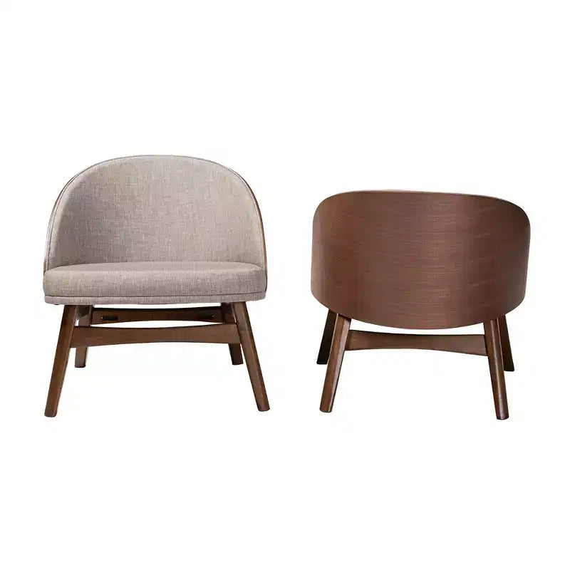 Baxton Studio Lovella 2er-Set Akzentstühle im Mid-Century-Modern-Stil, grauer Stoff und walnussbraunes Holz-Finish