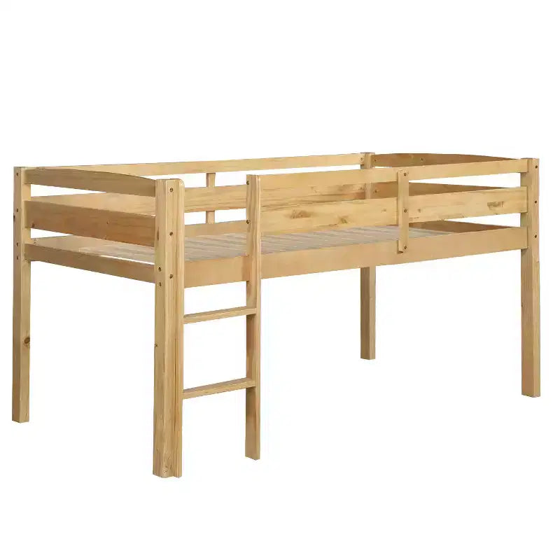 Luxystar Hochbett aus Massivholz in Twin-Size mit Leiter und Absturzsicherung für das Kinderzimmer