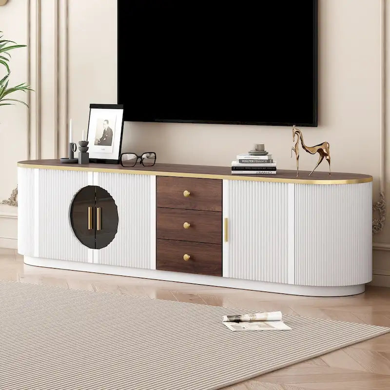 70,8-Zoll modernes minimalistisches TV-Lowboard für Fernseher bis 80 Zoll, Entertainment-Center mit 3 Schubladen und 1 Ablage mit Metallgriffen