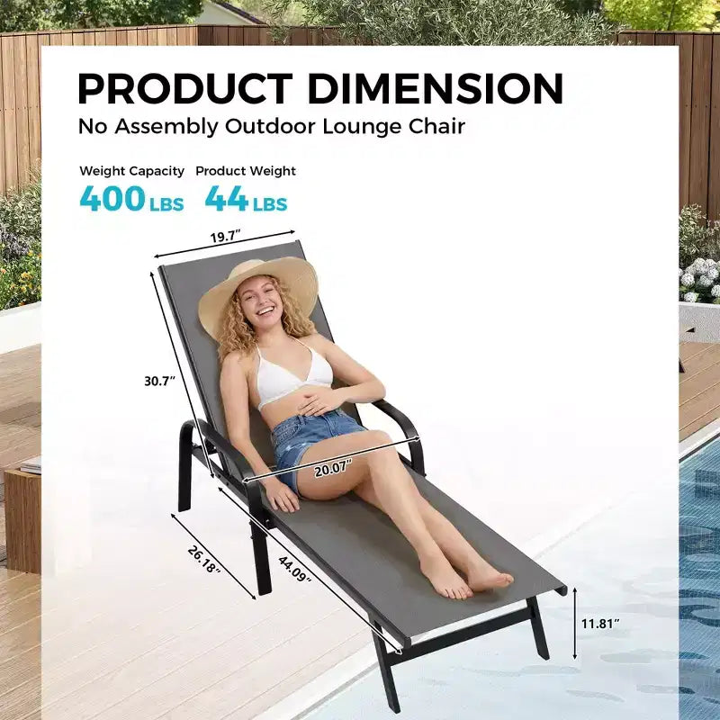 Set aus 2 Outdoor-Terrassenliegen, 5-fach verstellbare Liegestühle mit Textilene-Gewebe, Pool-Liegen für Garten & Balkon