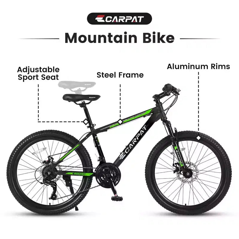 Okak 26 Zoll Mountainbike mit 21 Gängen und Scheibenbremsen, Kinder-Dirtbike mit Rahmen aus kohlenstoffreichem Stahl, Herrenfahrrad für Erwachsene & Jugendliche