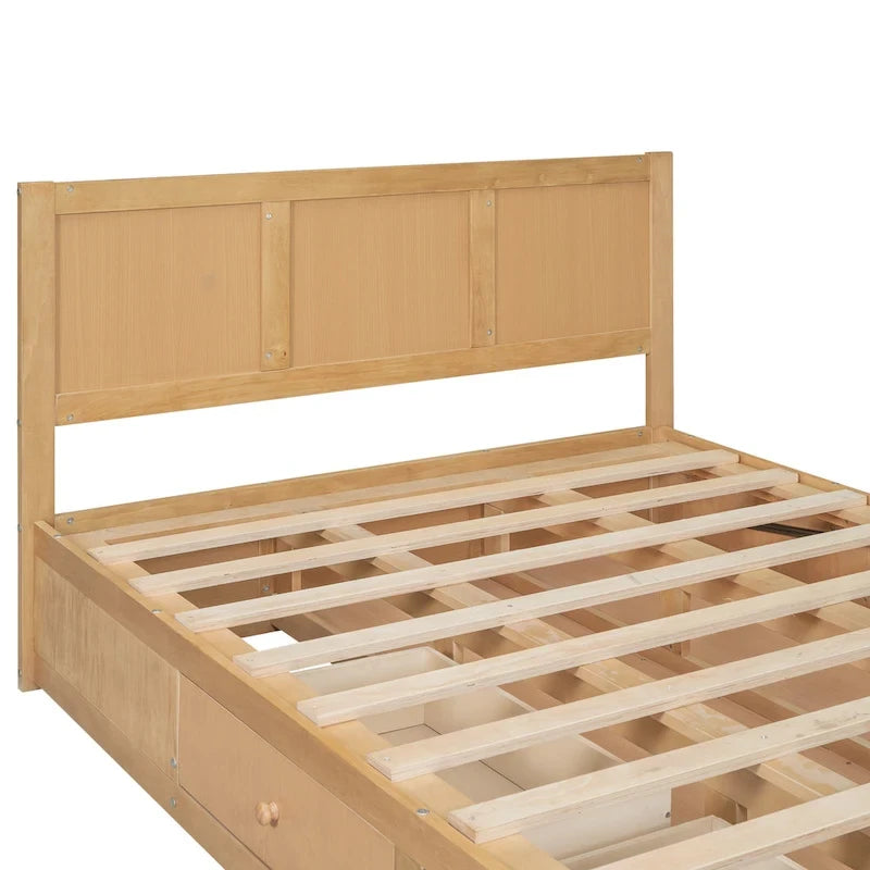 Holz-Plattformbett mit Stauraum und 2 Schubladen