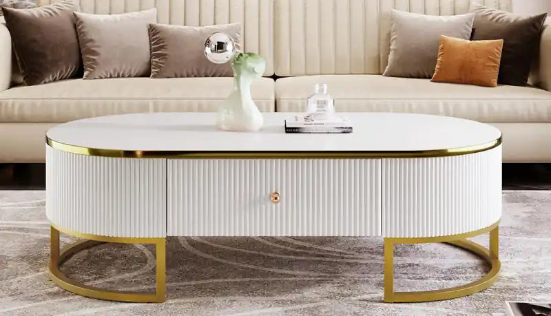47,2" ovaler Couchtisch aus Holzwerkstoff mit Schubladen BranchedWood Coffee Table With Storage Drawers