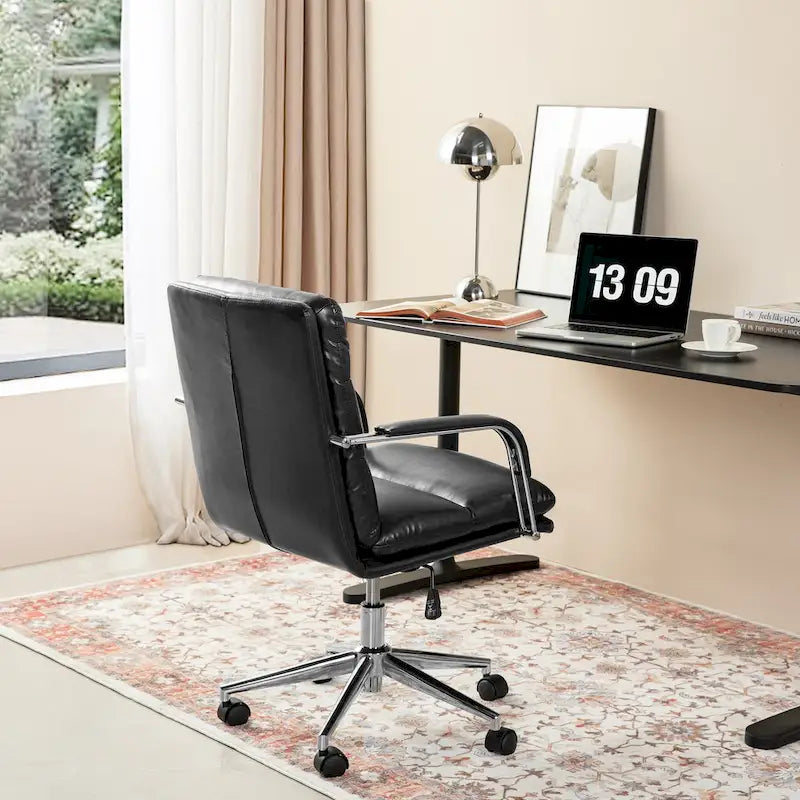 Glitzhome höhenverstellbarer, drehbarer Bürostuhl aus Kunstleder mit Armlehnen und ergonomischem Design