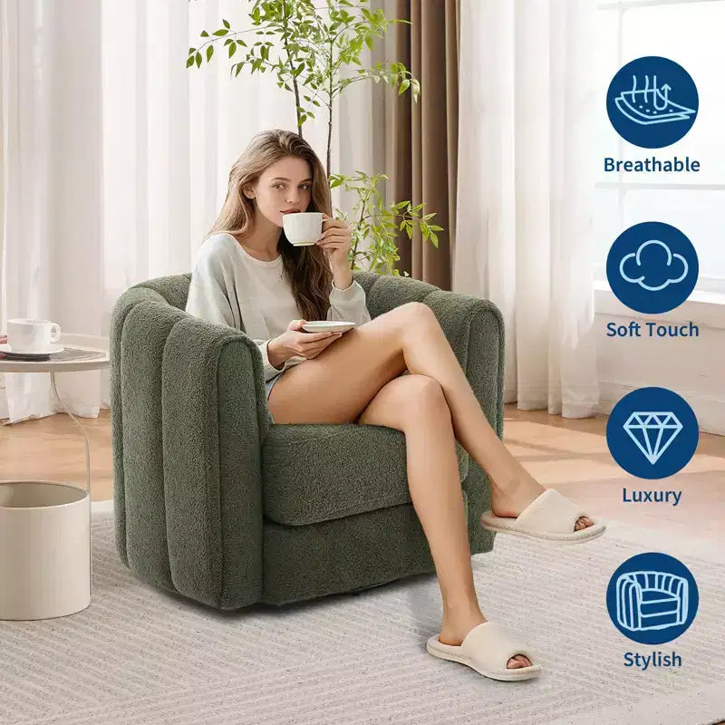 Modernes Akzent-Sessel-Set mit 360°-Drehfunktion, 2 Stück, weich gepolstert und mit stoffähnlichem Bezug, Grün