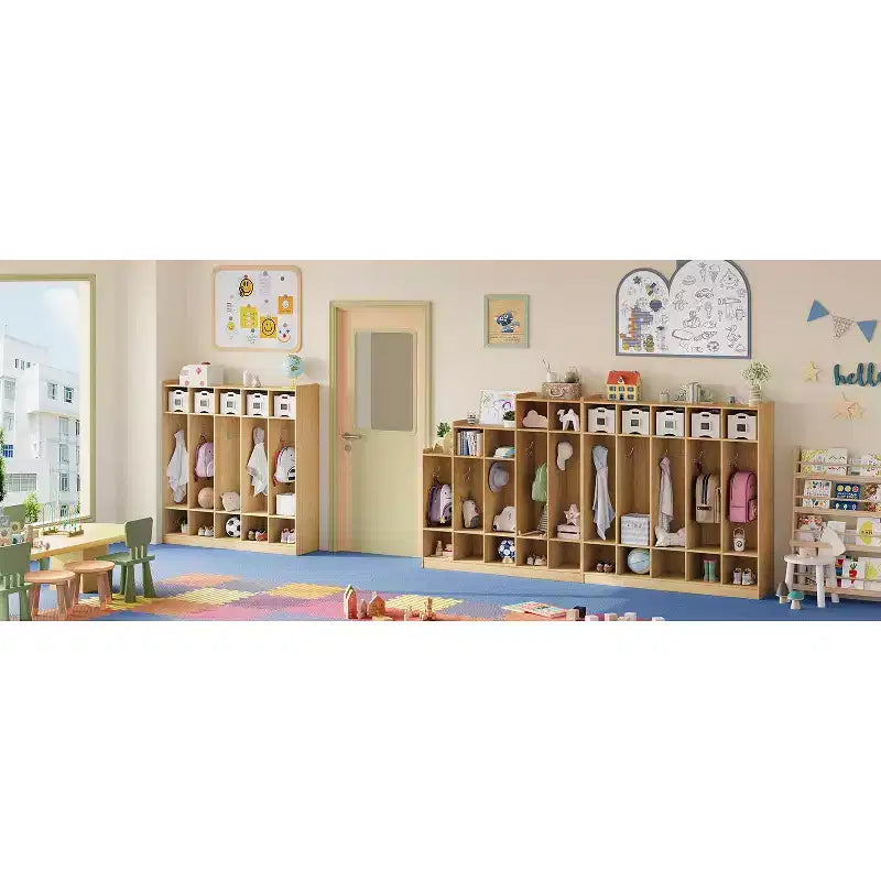Garderoben-Organizer für Kinder mit 10 Fächern & Haken, 5-teiliges Aufbewahrungssystem für Klassenzimmer, Kinderzimmer, Flur oder Spielzimmer, Eiche Natur