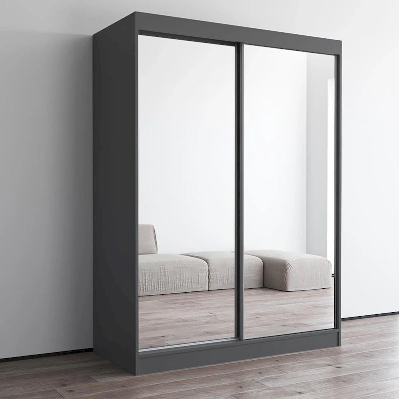 Spiegel-Kleiderschrank mit 2 Türen in Hochglanz-Optik | 120 oder 150 cm breit