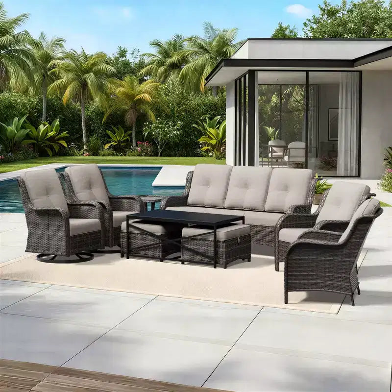 UPTIOT Premium Outdoor-Lounge-Set mit Sofa, Drehstühlen und Fußhocker für ultimativen Komfort und Stil