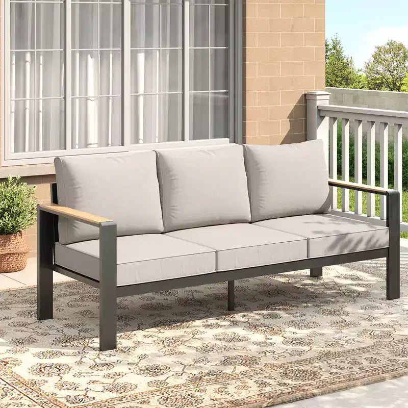 Aluminium-Terrassenmöbel-Set, Outdoor-Ecksofa mit 5 dicken Kissen, 4 Armlehnen & Couchtisch für Garten, Terrasse, Hinterhof