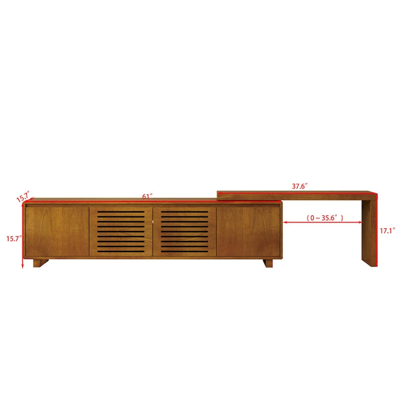 Erweiterbarer Mid-Century TV-Schrank mit 4 Staufächern und Lochtür für Wohnzimmer-Entertainment-Center
