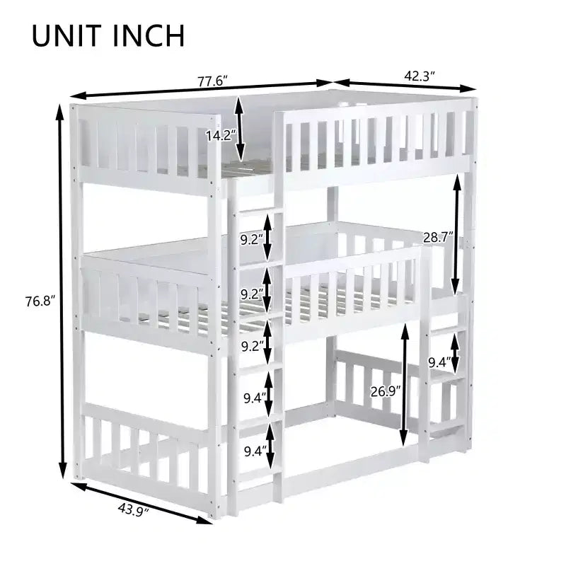 Dreistöckiges Etagenbett für Kinder, abnehmbares Etagenbett mit drei Einzelbetten, Leiter und Absturzsicherung, in 3 separate Betten zerlegbar