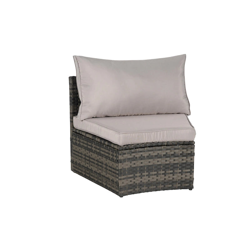 11-teiliges modulares Outdoor-Sofa-Set mit halbrunden Elementen, Couchtisch aus gehärtetem Glas und 4 Beistelltischen