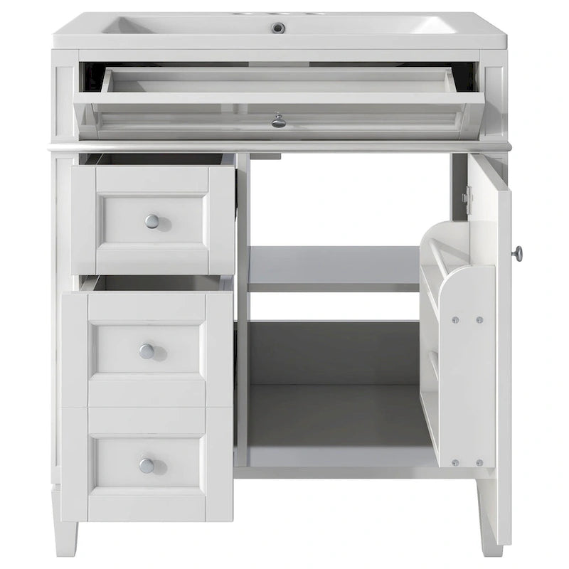 Badezimmerschrank mit integriertem Waschbecken und Kippschublade