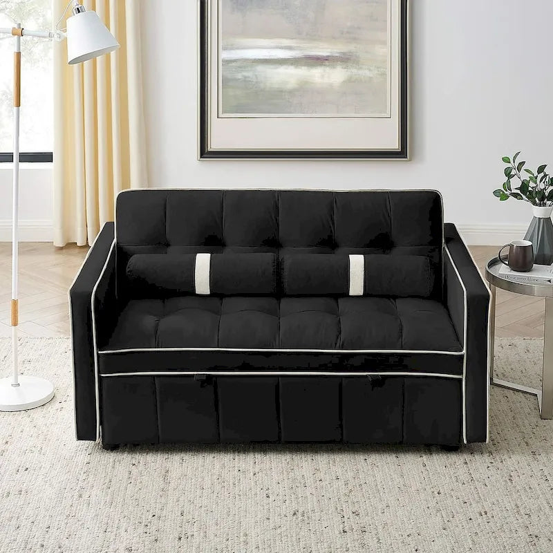 Multifunktionales Samt-Schlafsofa mit Ausziehfunktion, verstellbarer Rückenlehne und Kissen – k. A.